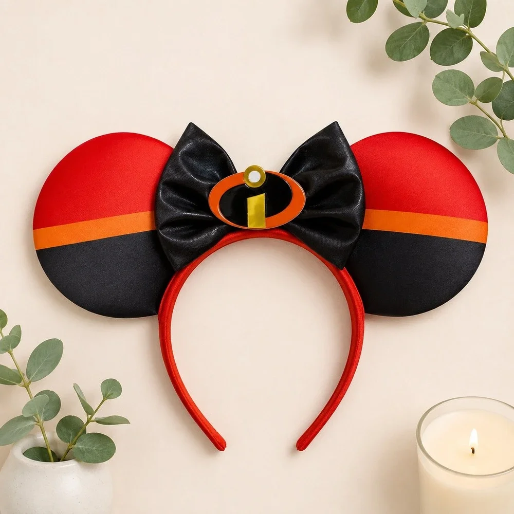 Disney Pixar The Incredibles Ear Headband Red Black Logo Bow Costume Accessory